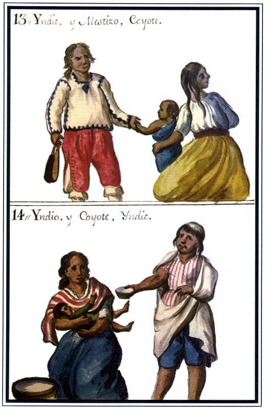 illustrations of Coyote and Indio castas as depicted by O'Crouley in 1774.