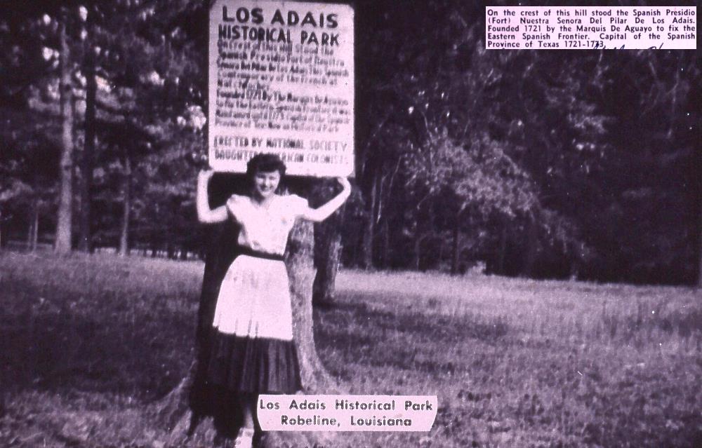 1954 postcard honoring Los Adaes in the days it was part of a Natchitoches Parish park