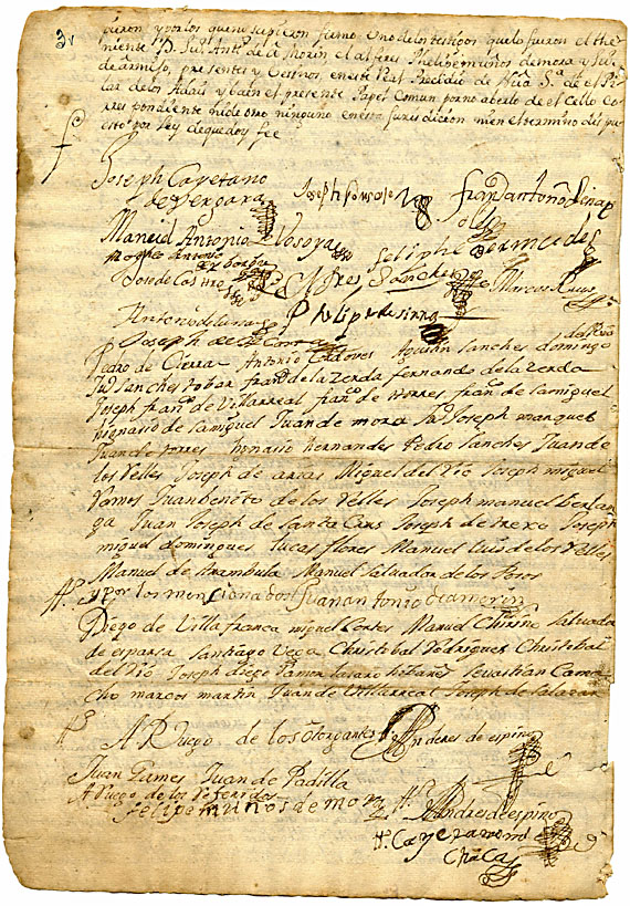 photo of the signature page, Power of Attorney, January 24, 1738 at Presidio Los Adaes