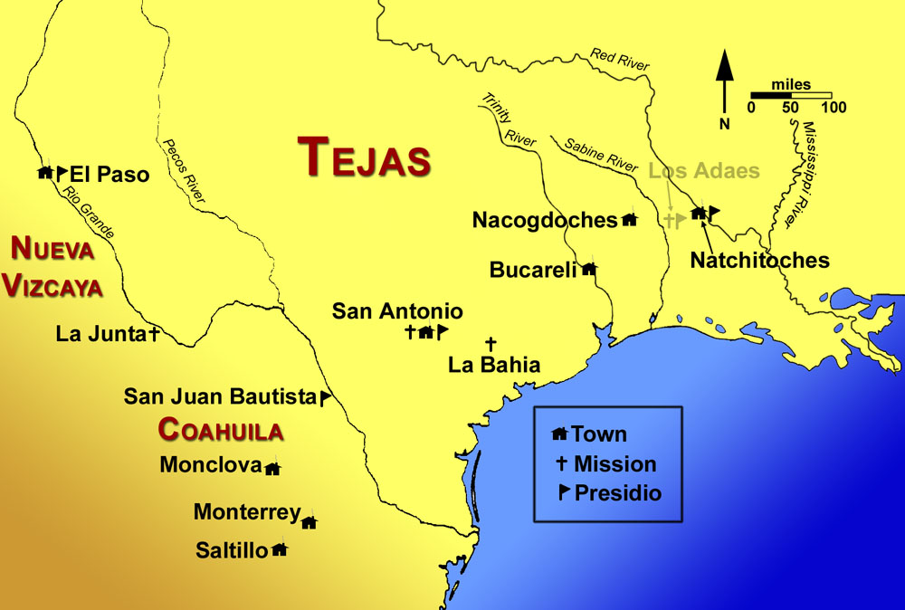 map of northeastern New Spain in the late 18th Century