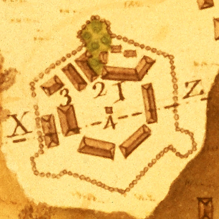 Portion of Joseph Urrutia map of Los Adaes, drawn 1767