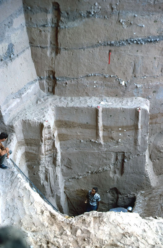 Dave Dibble stands at the bottom of the excavation unit