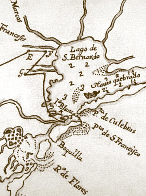 image of a circa 1689 Spanish map depicting the La Belle shipwreck
