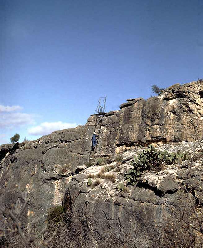 Descending the ladder, 1983. Photograph by Herb Eling..