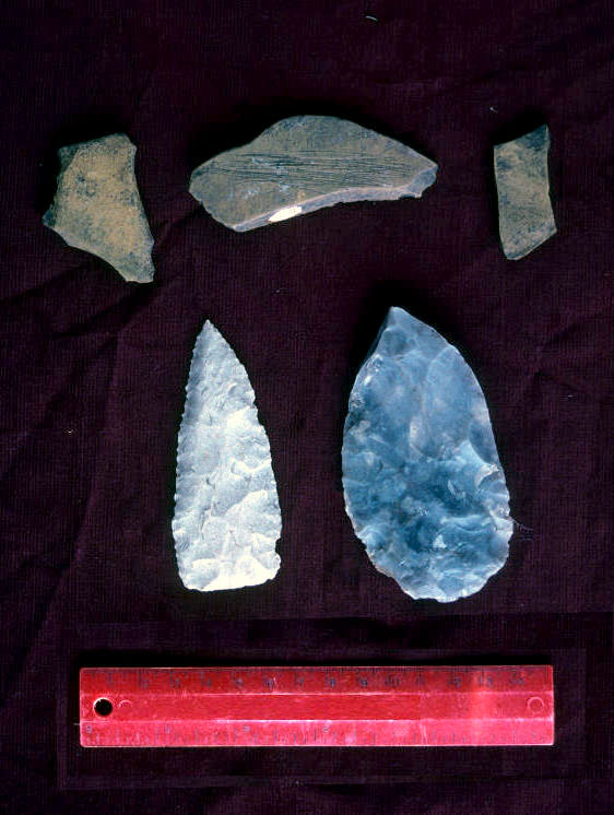 photo of chipped- and ground-stone tools from burial.
