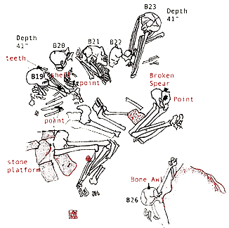 drawing of mass graves at Harrell Site