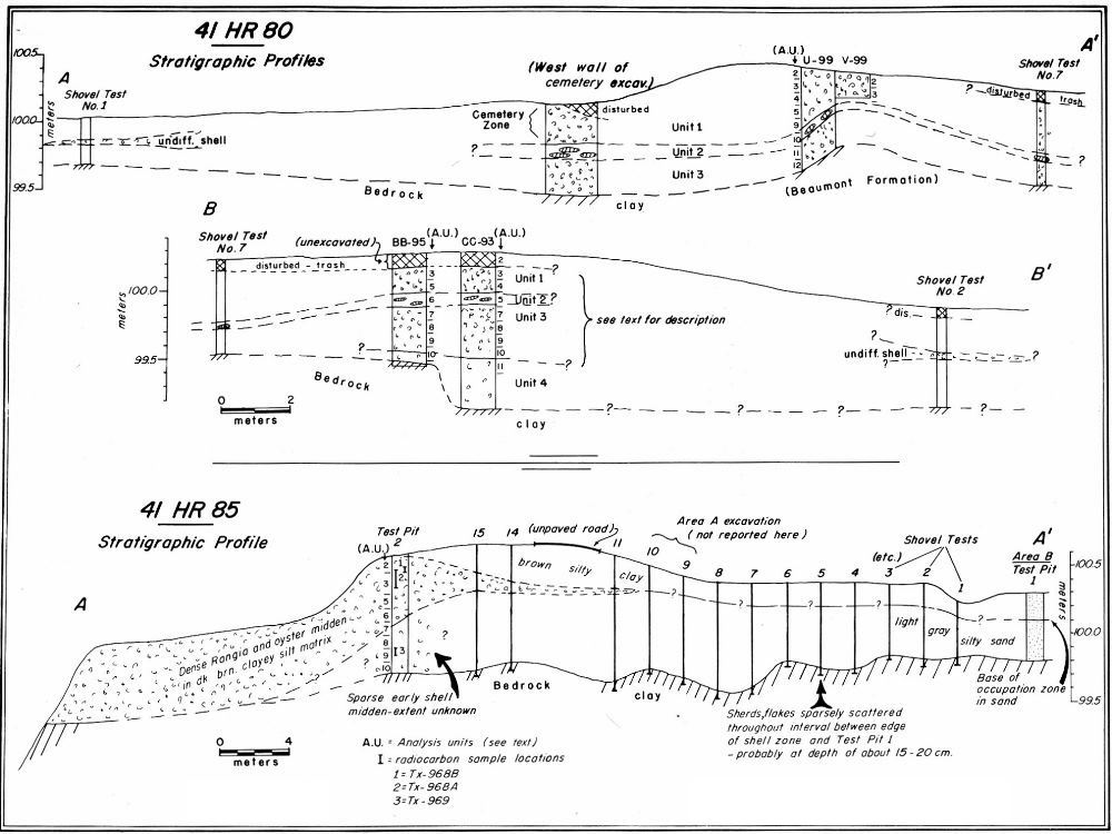 illustration of stratigraphic profiles from the two areas of the Harris County Boys’ School site