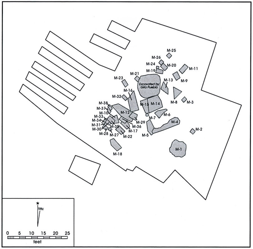Map of burials excavated by E. B. Sayles for the Gila Pueblo survey in 1931 and A. T. Jackson for the University of Texas in 1933