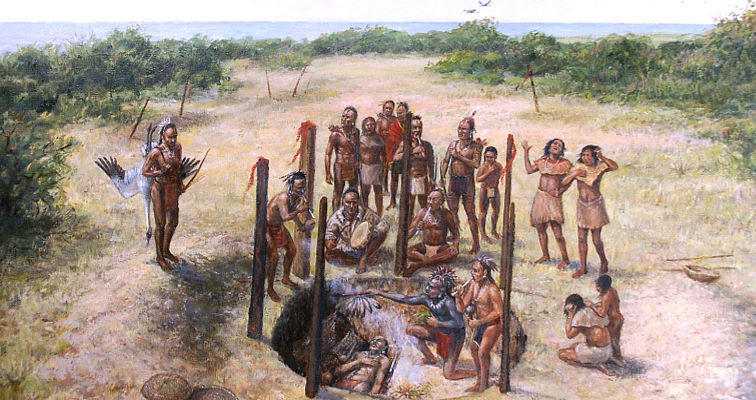 Artist’s depiction of an 18th-century burial ceremony on the upper coast.