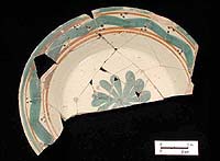 Majolica plate-bowl from the site. Majolica and other fine-glazed wares were imported to the rancho settlements from Mexico.