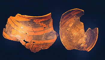 Partial El Paso Polychrome vessels from Firecracker. On the left is an olla or jar and on the right is a bowl. Courtesy Tom O'Laughlin.