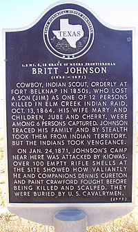 Historic marker for site of battle between Kiowas and black frontiersman Britt Johnson and other freighters in 1871.