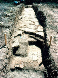 photo of excavated red-tiled floor