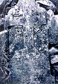 Headstone of Phillip Doeppenschmidt. A native of Bavaria, he married a French woman, Caroline Cezeaux, and moved to her Hill Country land. Their log house (see the Haas House) has now been restored by the current landowners.