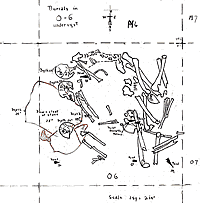 A 1938 field drawing of a multiple burial