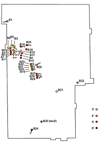 Map of burials at Harrell Cemetery