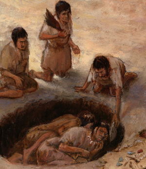 painting of Horn Shelter burial scene by Frank Weir