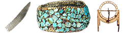 a chert knife, turquoise band, and gold sunddial