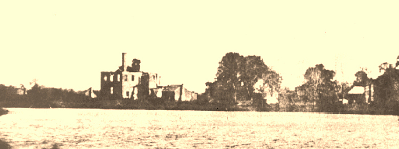 ruins of the Lake Jackson Plantation from across the lake