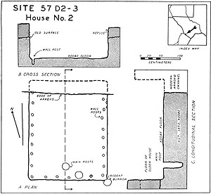 illustration of the plan and cross-sections of House 2 at Polvo