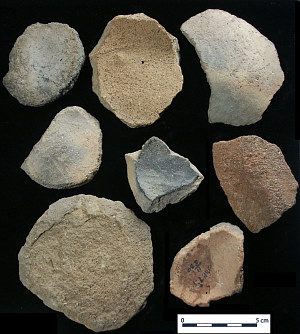 photo of Conchos Plain sherds from vessel bottoms, from Millington