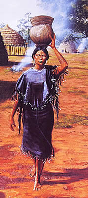 caddo woman wearing a blouse and skirt made of deer hide