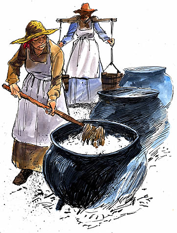 Two laundresses with pots
