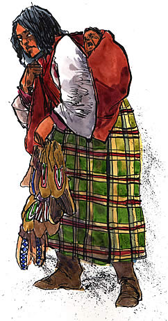Tonkawa Woman, with papoose on her back and mmoccassins in hand