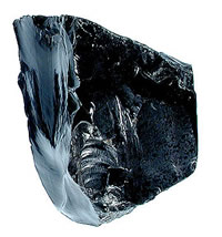 Obsidian, a black glass from volcanoes.