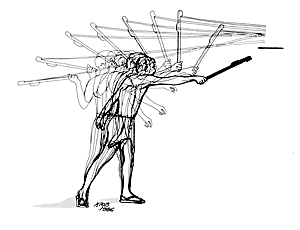 drawing of swinging an atlatl