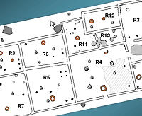 Drawing of Madera Quemada pueblo from overhead.