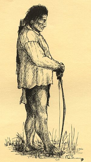 Image of Atakapa-speaking man poling a dugout canoe along the upper Texas coast.