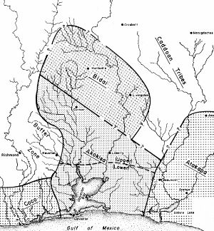 Image of territories of native groups of the upper Texas coast in the early 18th century