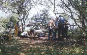 Image of test excavations in progress at the Mitchell Ridge site in 1974.