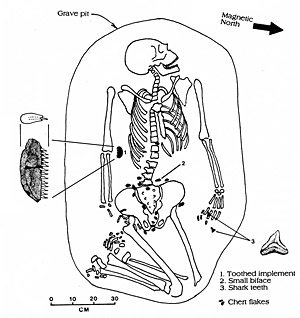 Image of grave  holding an adult male, 35-39 years of age, accompanied by a fascinating set of offerings.