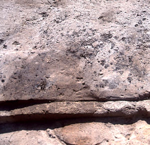 Photo of a view of the mounded daub and charcoal deposit