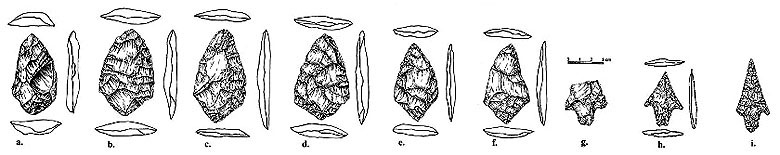 illustration of nine bifaces that make up the cache recovered from Cueva Pilote