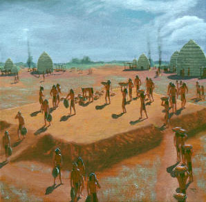 illustration of construction of Caddo mound