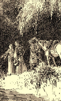 Drawing of Spanish priests on expedition