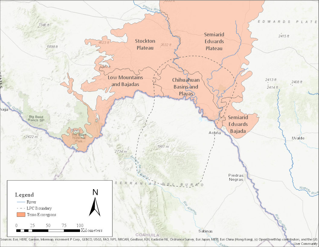 map showing southwest Texas and northeast Mexico