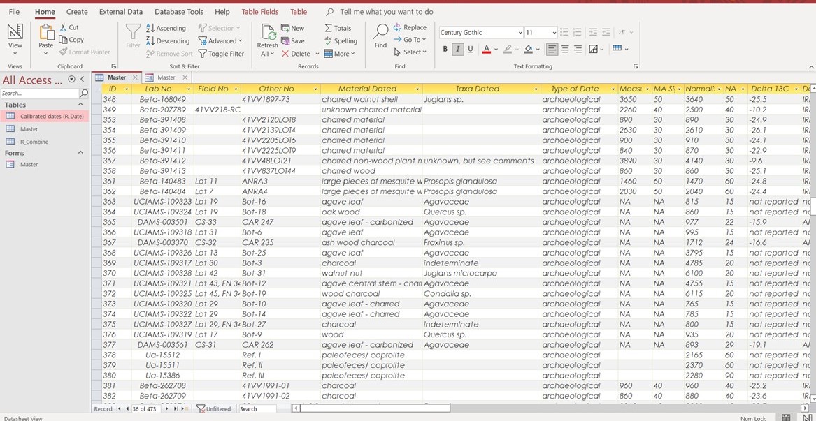 photo of database spreadsheet with columns and rows