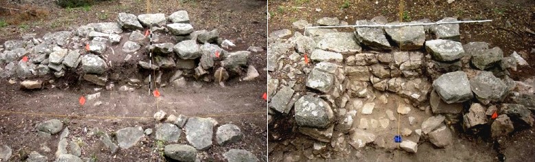 photographs show the chimney base before and in the early stage of excavation