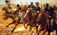 Painting of African American soldiers known as Buffalo Soldiers serving in the U.S. army