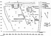 Layout of the Rubin Hancock farmstead, as reconstructed by archeologists from TxDOT and Prewitt and Associates.