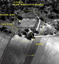 Aerial photo of farmstead site, 1937. Corner of house is visible within grove of trees.