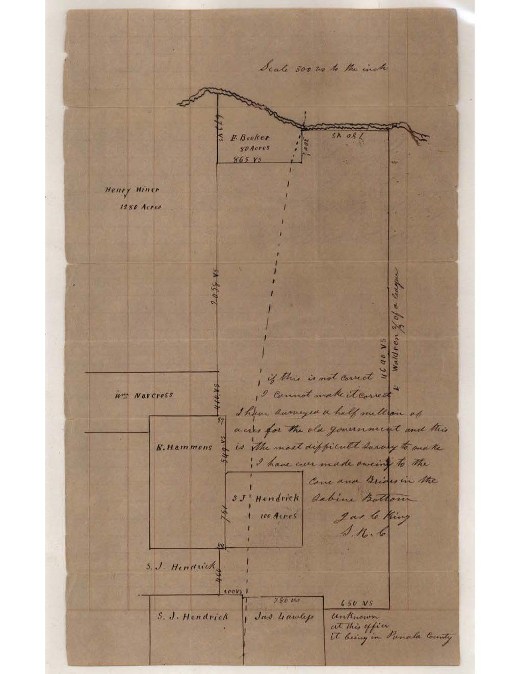 sepia toned image of old map having a rectangular outline and handwritten annotations.