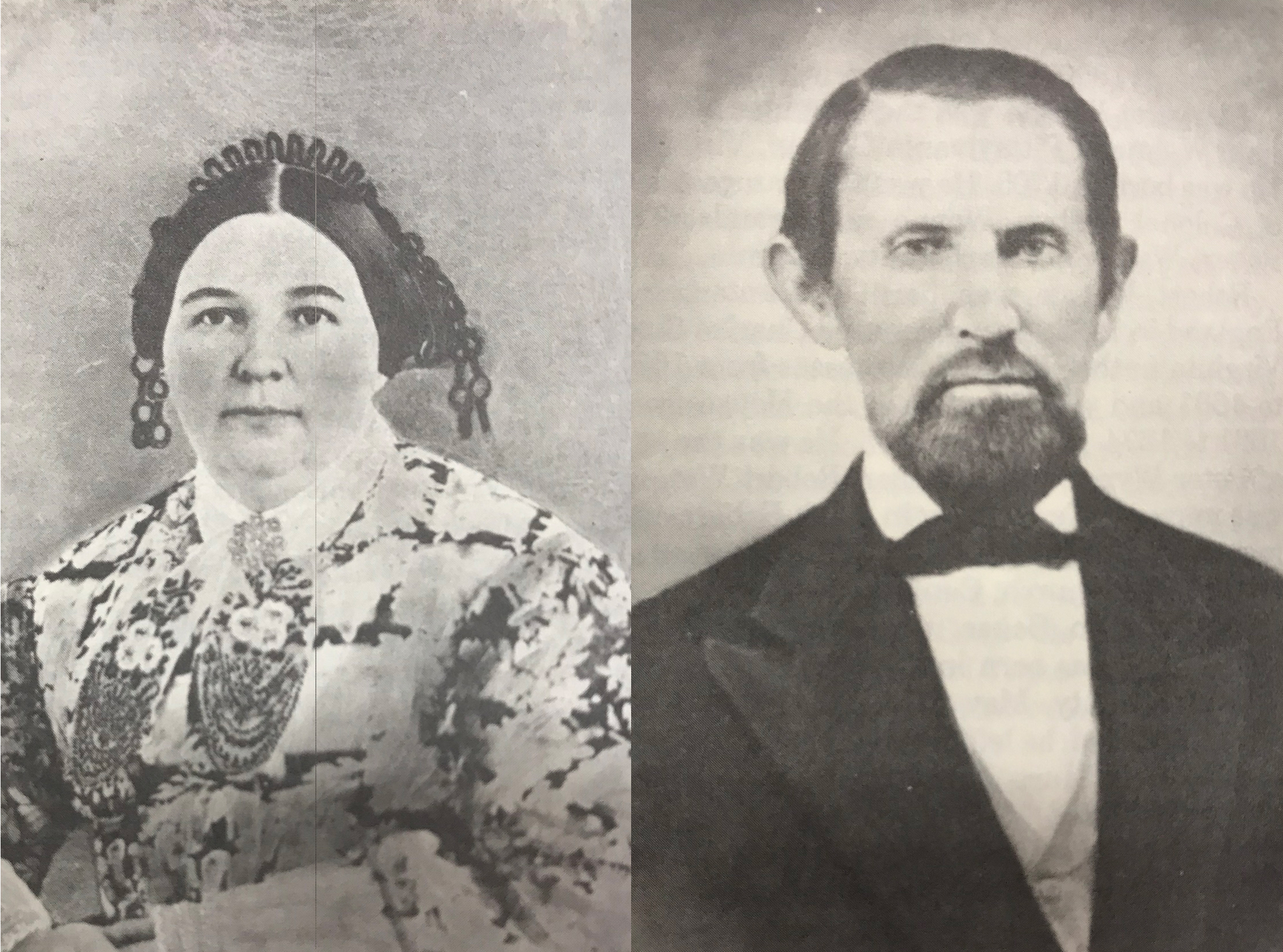 black and white photo portrait of well-dressed couple.