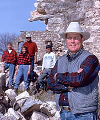 Dr. Grant D. Hall, leader of the archeological investigations at Mission San Sabá and Assistant Professor of Anthropology at Texas Tech University. Here he poses at the ruins of Presidio San Sabá along with several of his graduate students.