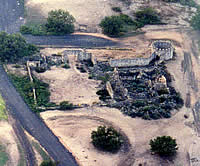 Aerial view of Presidio San Sabá (formally, Presidio San Luis de las Amarillas) near Menard, Texas. The presidio was partially and badly rebuilt in 1936. Today the deteriorating ruins are surrounded by a golf course. Fortunately, a broad coalition of Menard's citizens are undertaking an ambitious restoration program aimed at preserving the site and accurately reconstructing enough of the fort to give visitors a keen sense of its past. 