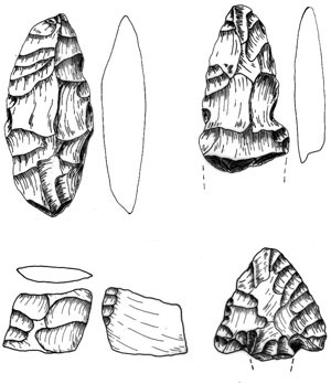 drawing of obsidian artifacts